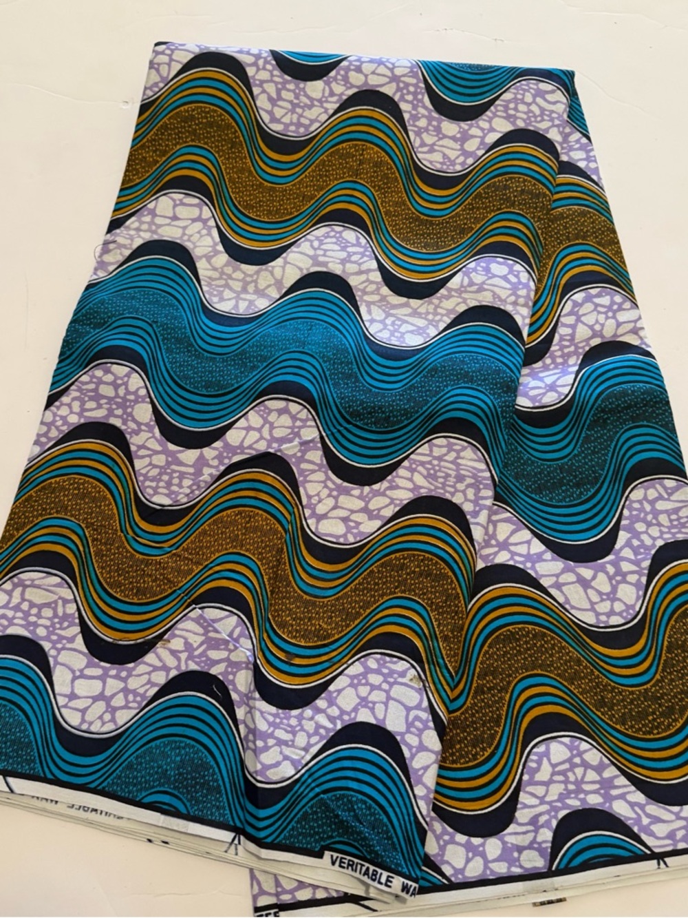 Blue Teal Multicolor Wave Pattern Design Cotton Fabric